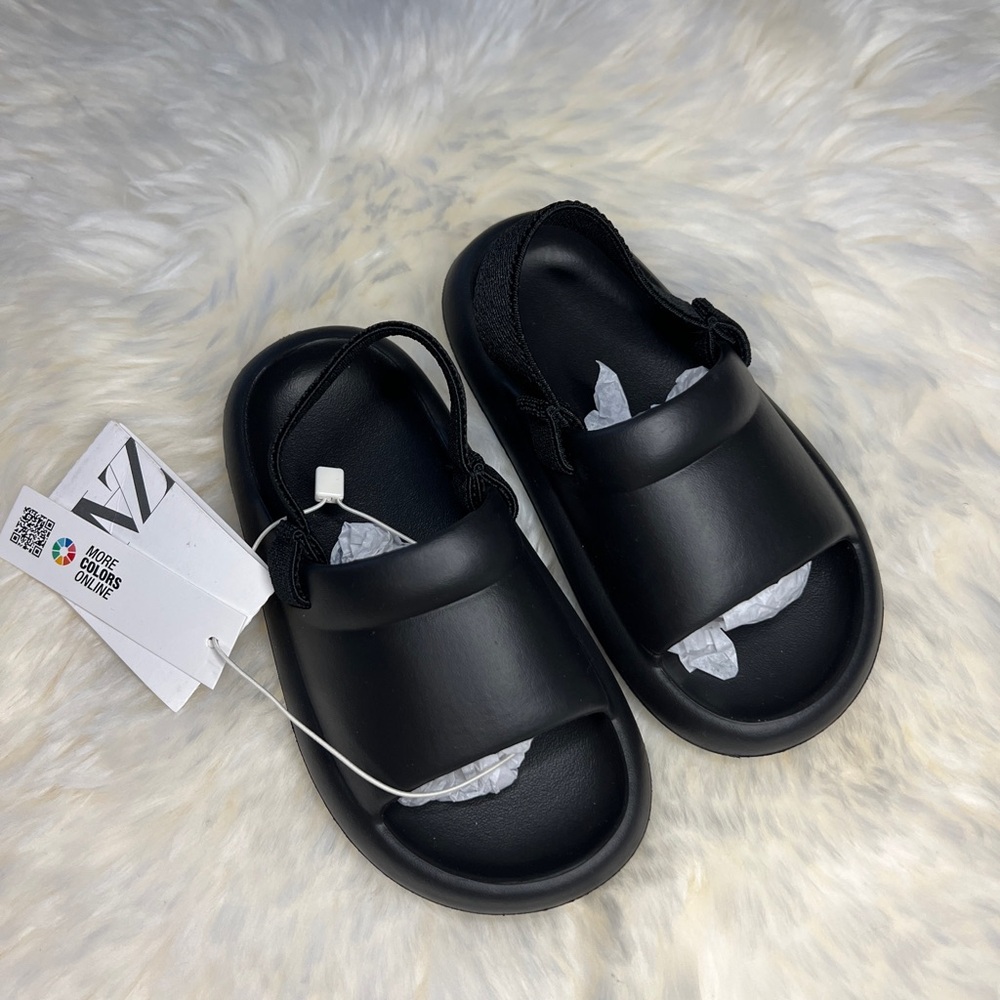 Zara Black Rubber Toddler Slide Sandals Slingback Size 8c